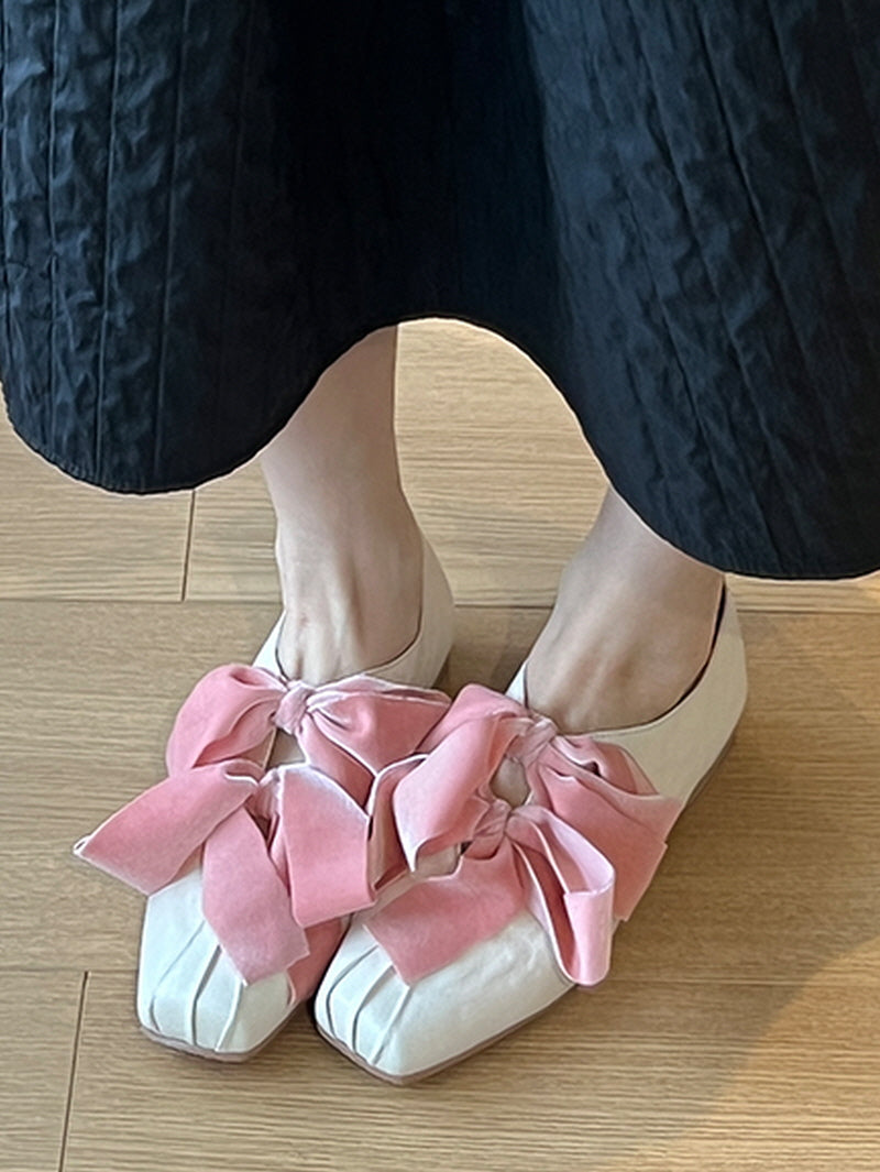 Big Bow Velvet Flats