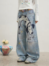 Dalmatian Print Wide-Leg Denim Pants