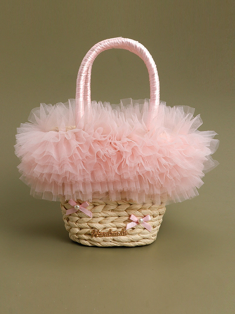 Pink Lace Rattan Tote