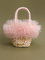 Pink Lace Rattan Tote