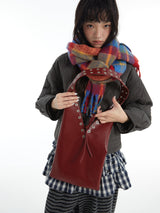 Red Wine Leather V-Cut Shoulder Bag