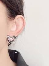 Pink Inked Heart Stud Earrings