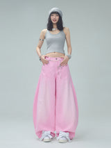 Gradient Pink Wide-Leg Pants with Back Bow Detail