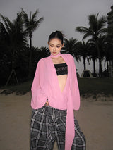 Sheer Pink Wrap Blouse with Matching Scarf