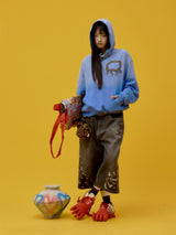 Blue Puppy Graphic Oversized Hoodie