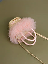 Pink Lace Rattan Tote