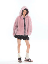Pink Fur & Black Reversible Hoodie Jacket