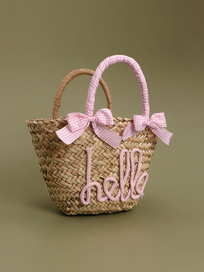 Pink Ribbon Straw Tote