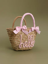 Pink Ribbon Straw Tote