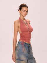 Shirred Sheer Halterneck Top