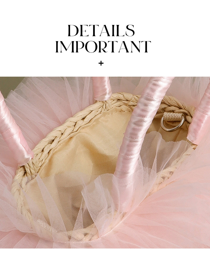 Pink Lace Rattan Tote