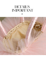 Pink Lace Rattan Tote