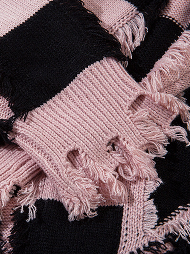 Pink & Black Striped Knit Sweater