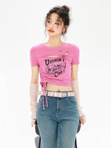 Pink Cut-Out Crop Tee
