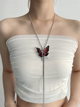 Reddish Pink Y-Shaped Butterfly Necklace