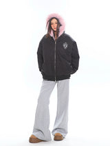 Pink Fur & Black Reversible Hoodie Jacket