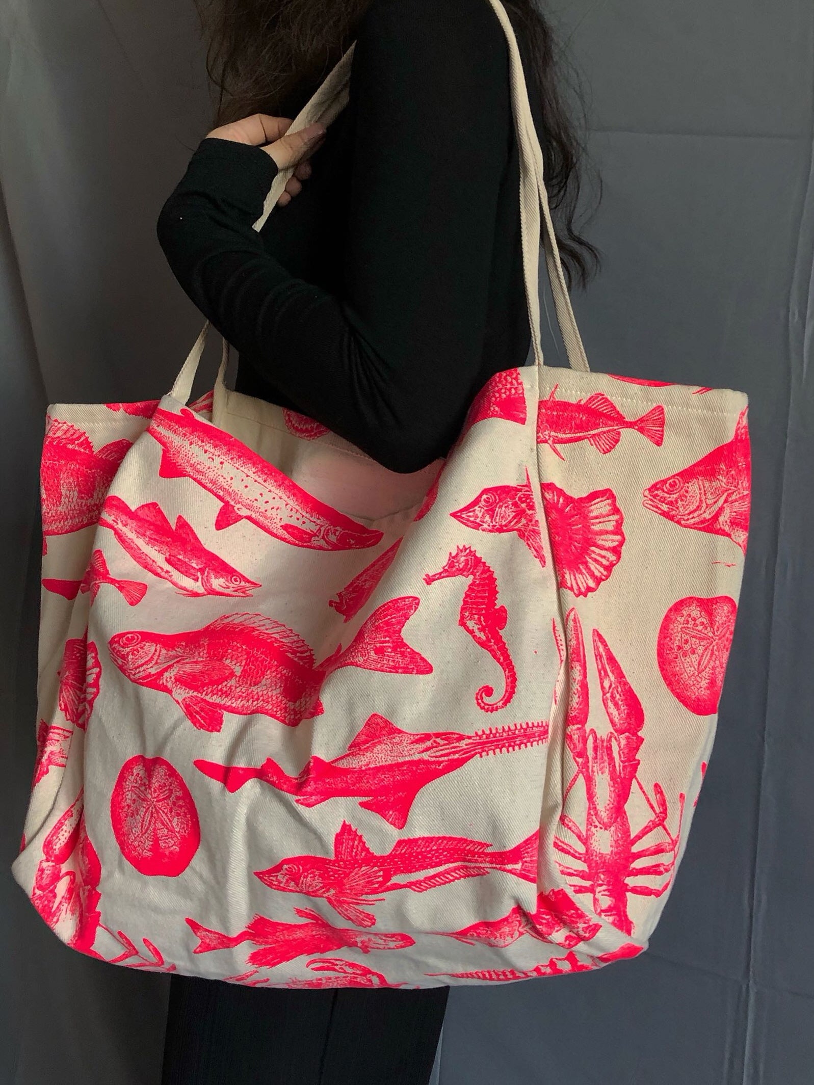 Neon Fish Pattern Tote Bag