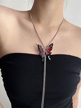 Reddish Pink Y-Shaped Butterfly Necklace