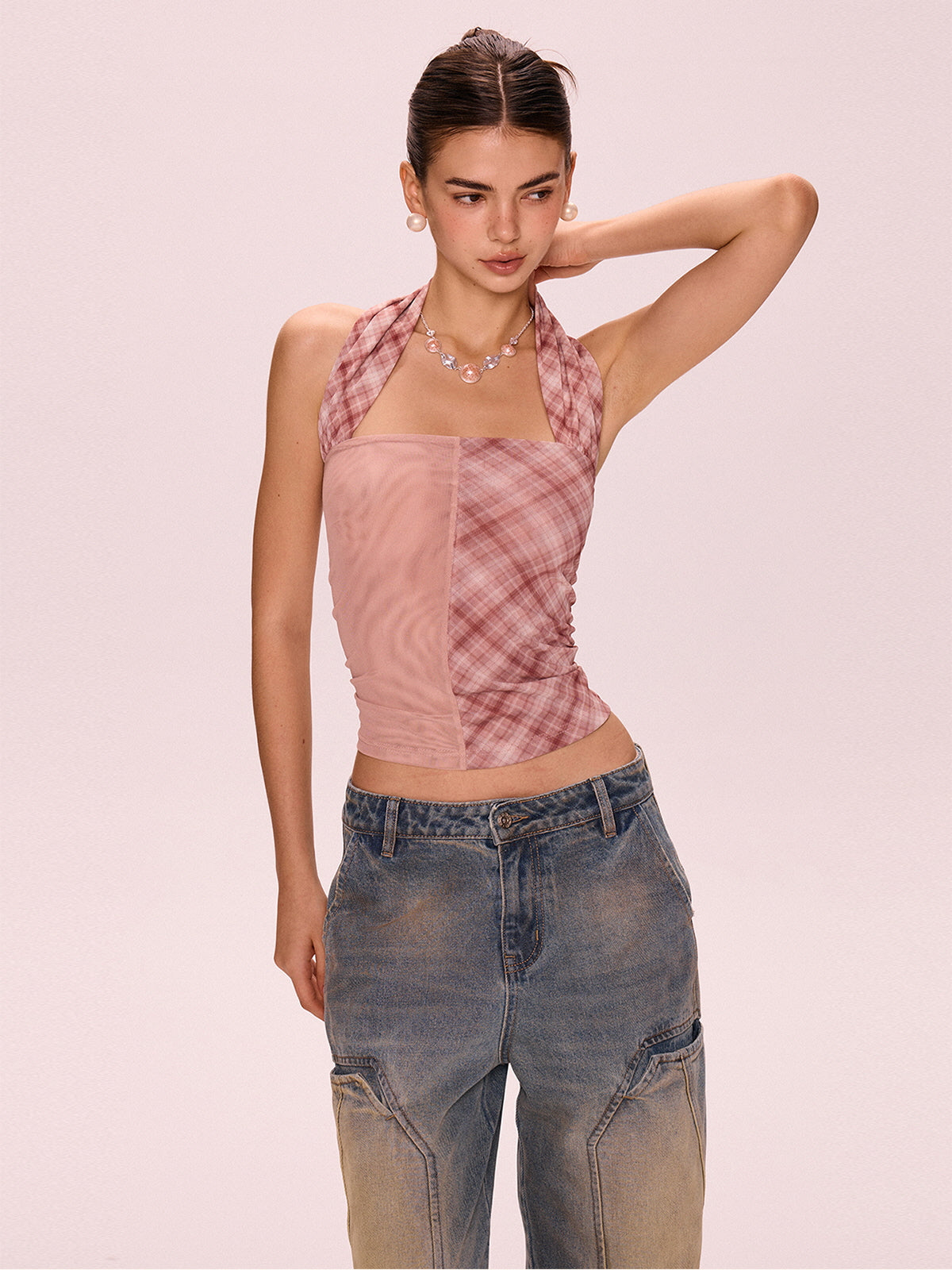 Split Check Halter Top