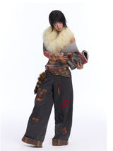 Multi-Color Check Knit Top with Ghost Print