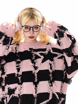 Pink & Black Striped Knit Sweater
