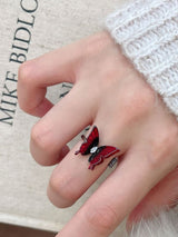 Reddish Pink Adjustable Butterfly Ring