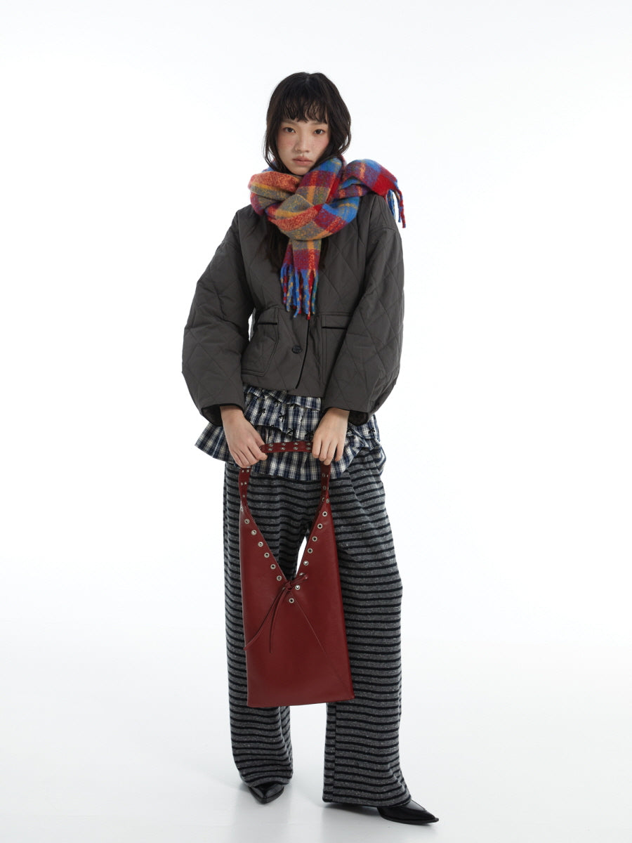 Red Wine Leather V-Cut Shoulder Bag