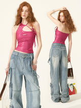 Asymmetric Pink Cut-Out Tank Top
