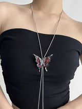 Reddish Pink Y-Shaped Butterfly Necklace