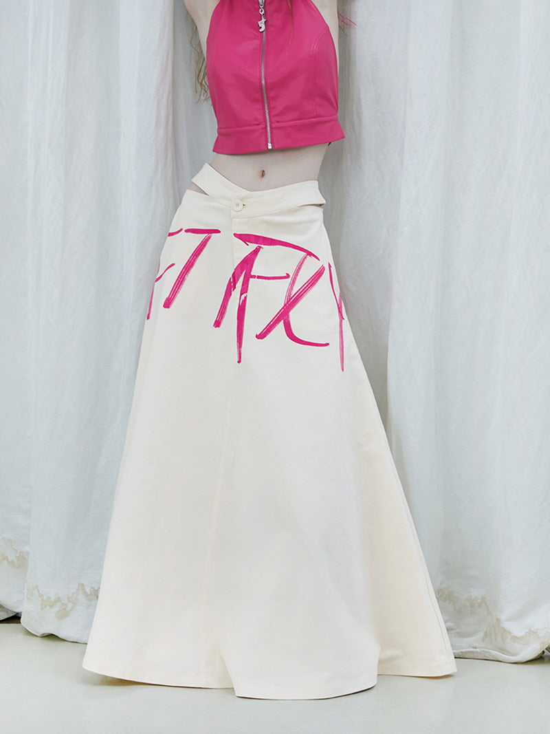 Hot Pink Lettering Slit Skirt