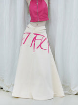 Hot Pink Lettering Slit Skirt