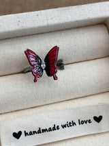 Reddish Pink Adjustable Butterfly Ring