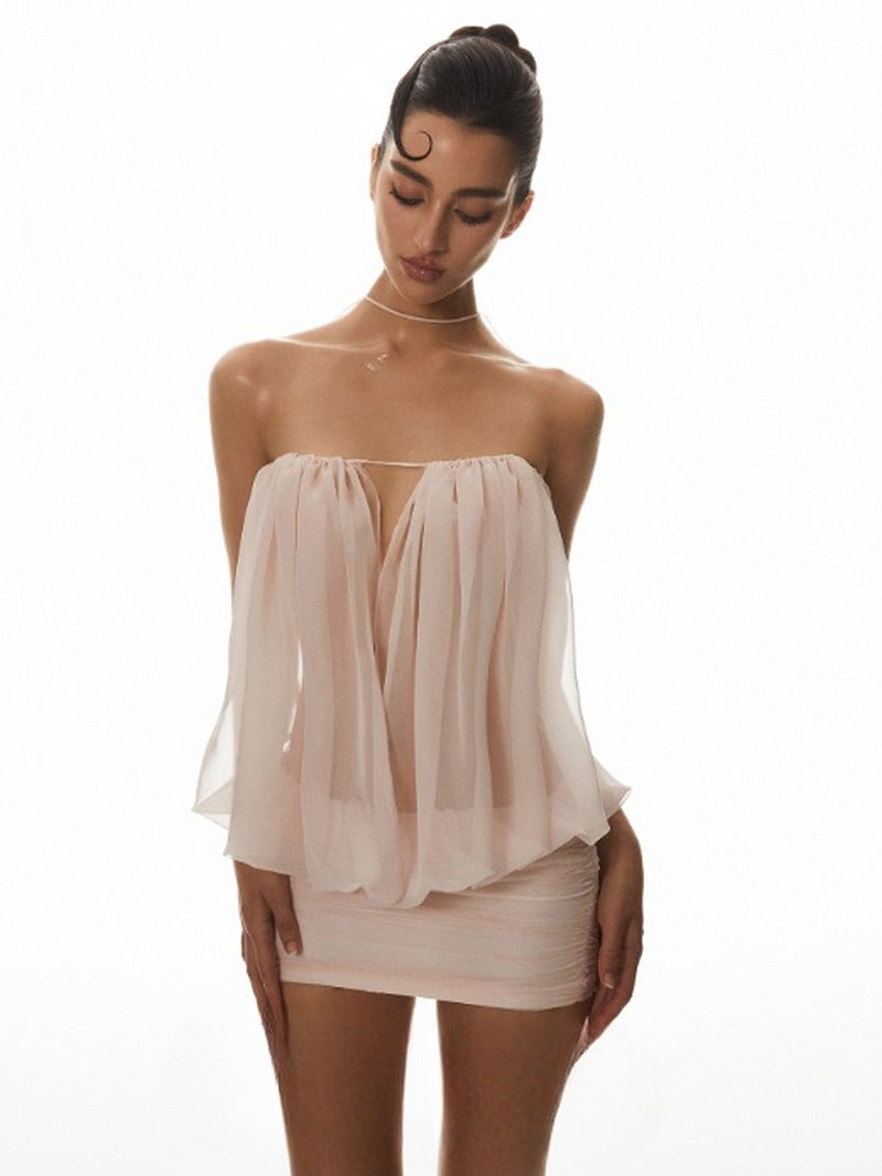Pink Draped Tube Mini Dress