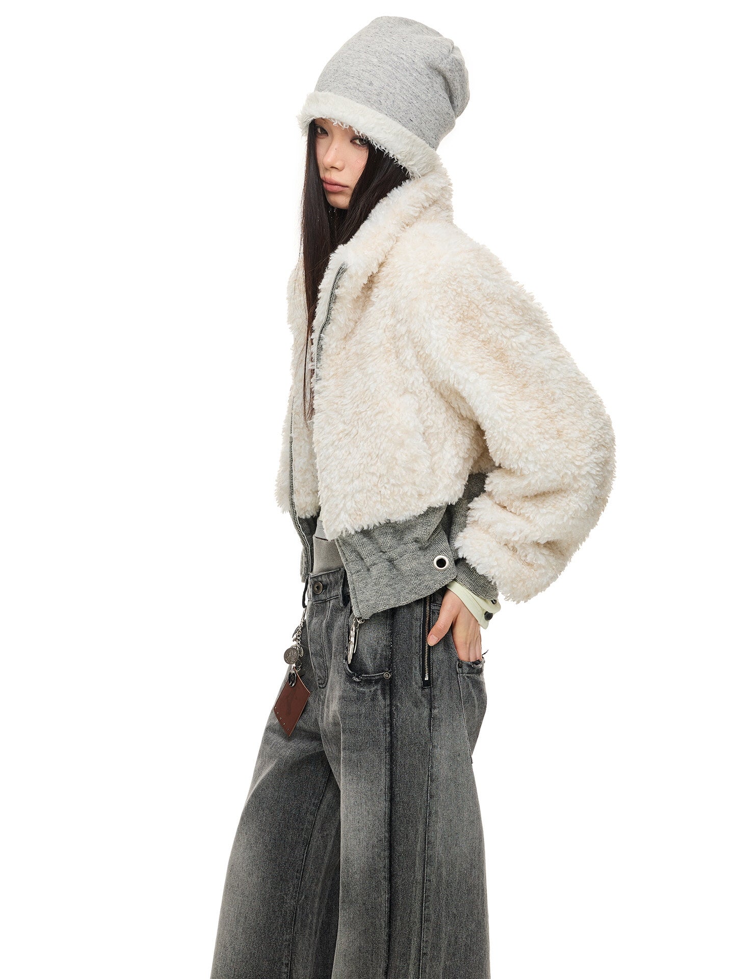 Beige Mix Short Fur Jacket