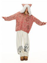 Red Flower Fur Hooded Cardigan