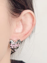 Pink Inked Heart Stud Earrings
