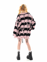 Pink & Black Striped Knit Sweater
