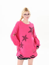 Hot Pink Slit Knit Sweater