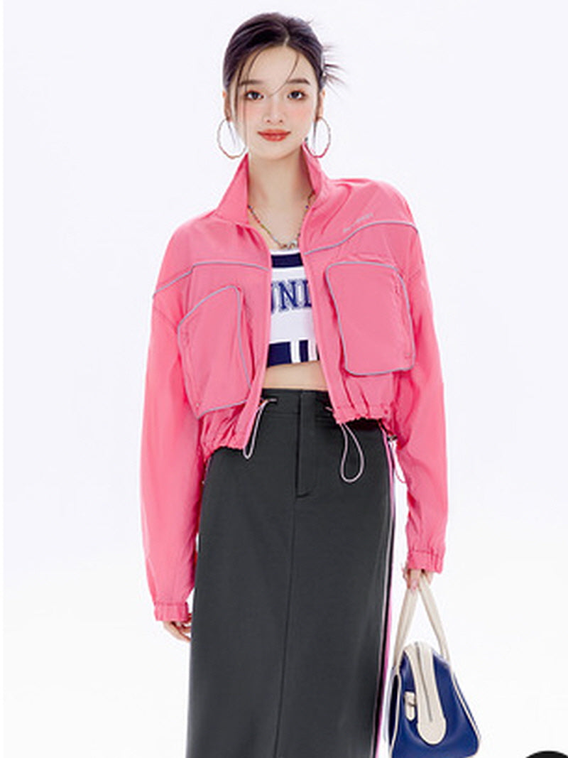 Pink Cropped Track Jacket
