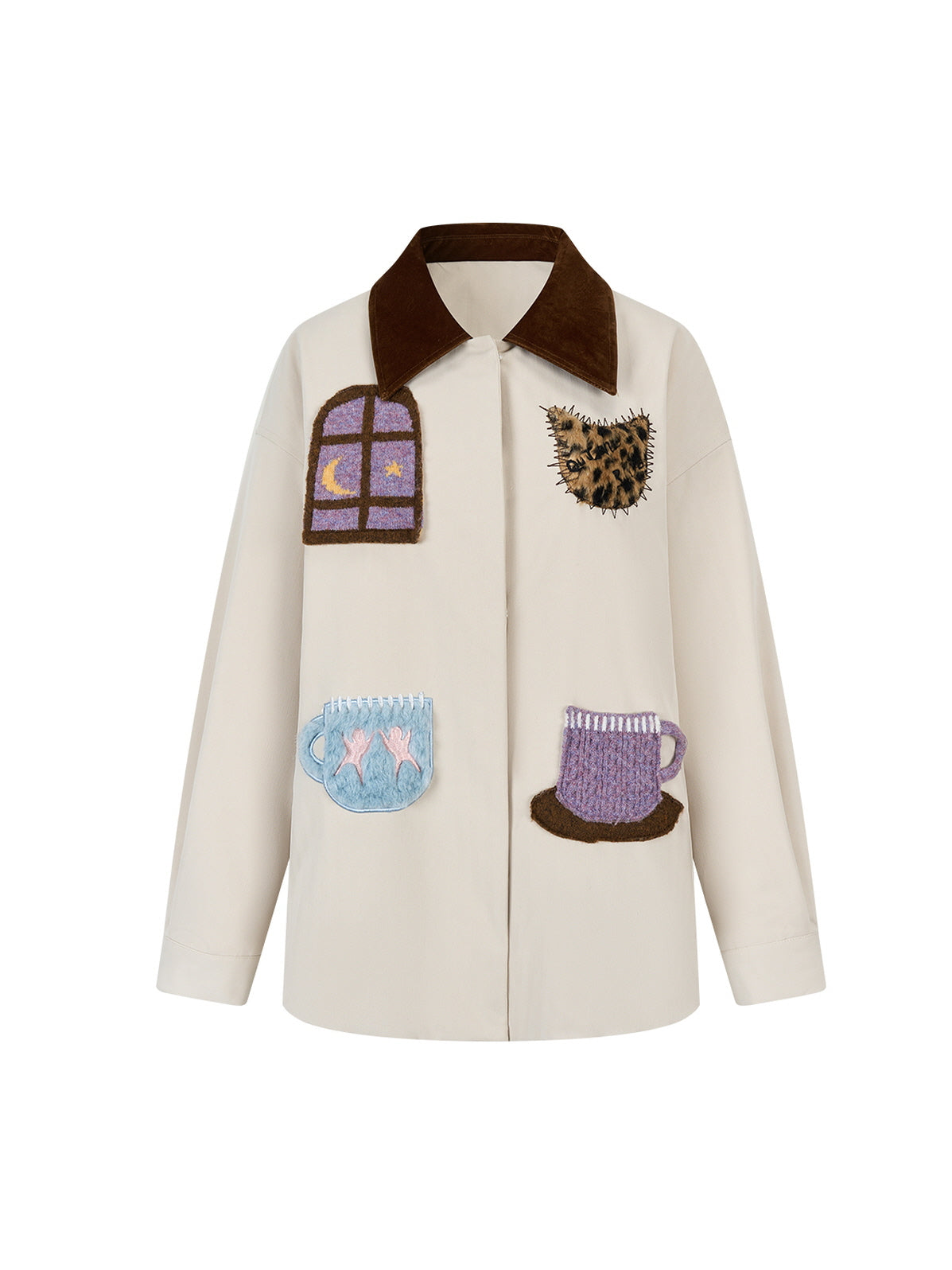 Cream Patch Padded Shirt Jacket