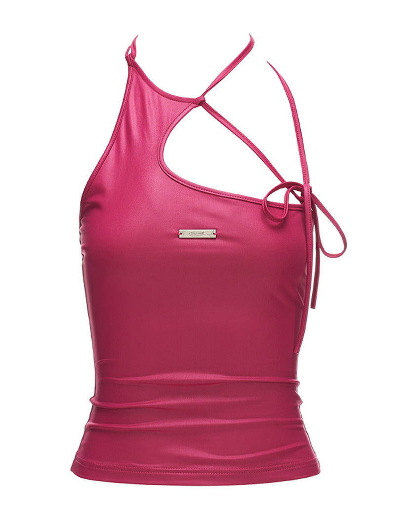 Asymmetric Pink Cut-Out Tank Top