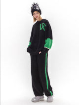 Black & Neon Green Boucle Loungewear Set