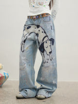 Dalmatian Print Wide-Leg Denim Pants