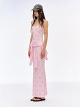 Pink Tie-Layer Mesh Dress