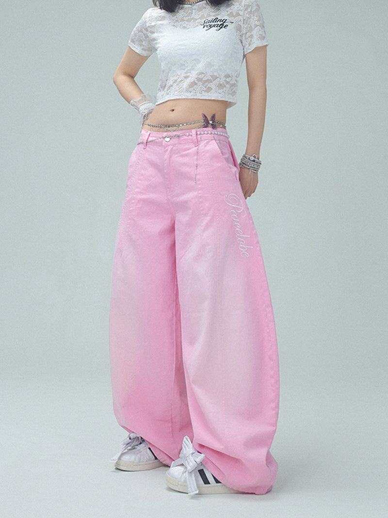 Gradient Pink Wide-Leg Pants with Back Bow Detail