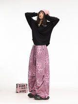 Pink Leopard Wide Leg Pants