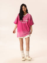 Pink V-Neck Tee with Gradient Effect