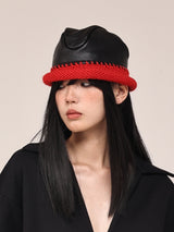Black & Red Knit Bucket Hat