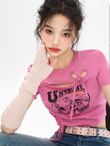 Pink Cut-Out Crop Tee