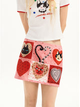 Pink Patchwork Mini Skirt